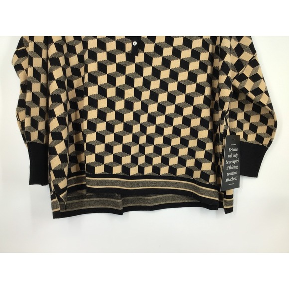 Tuckernuck Clayton Geometric Black Camel Polo sweater M/L - Picture 5 of 8
